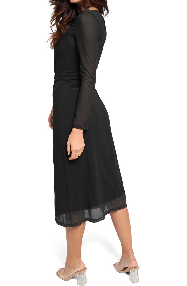 Popilush Shapewear Slimming Midi Dress and Sheer Mesh Overlay Set, Alternate, color, Solid Black