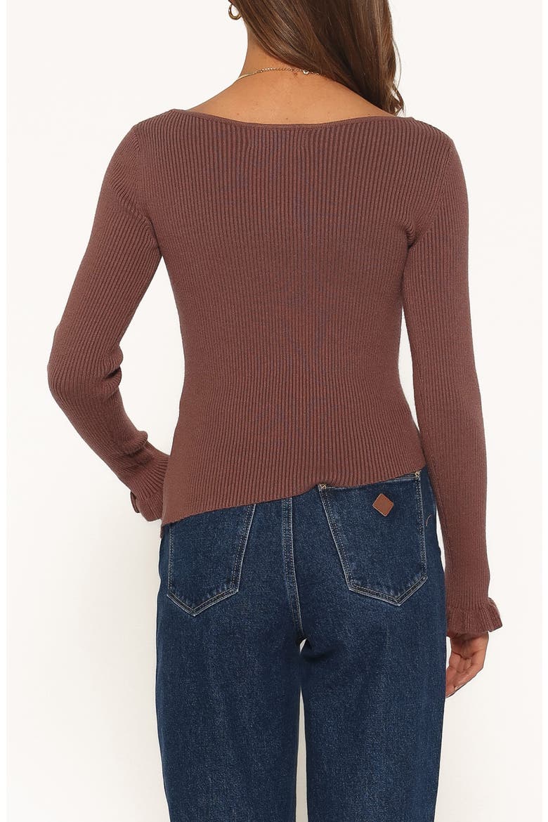 Fiana Ruffle Cuff Rib Sweater, Alternate, color, BROWN