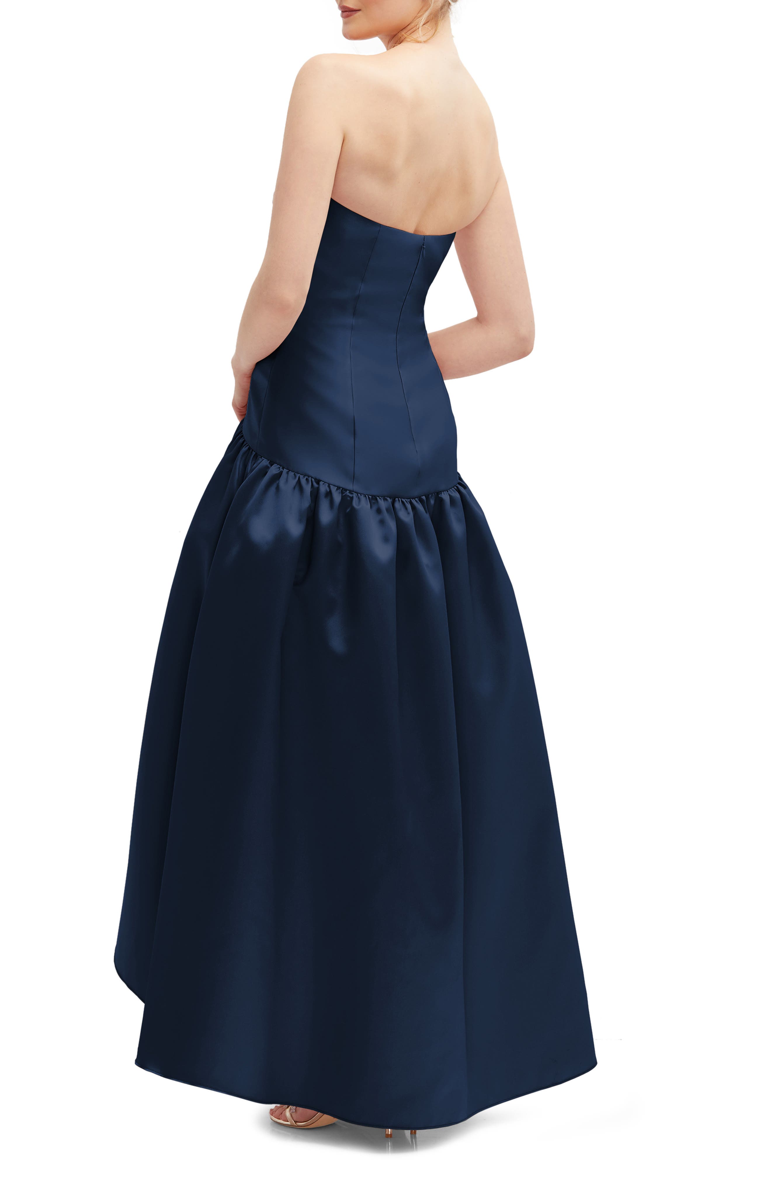 Strapless High-Low Satin Gown - image 2