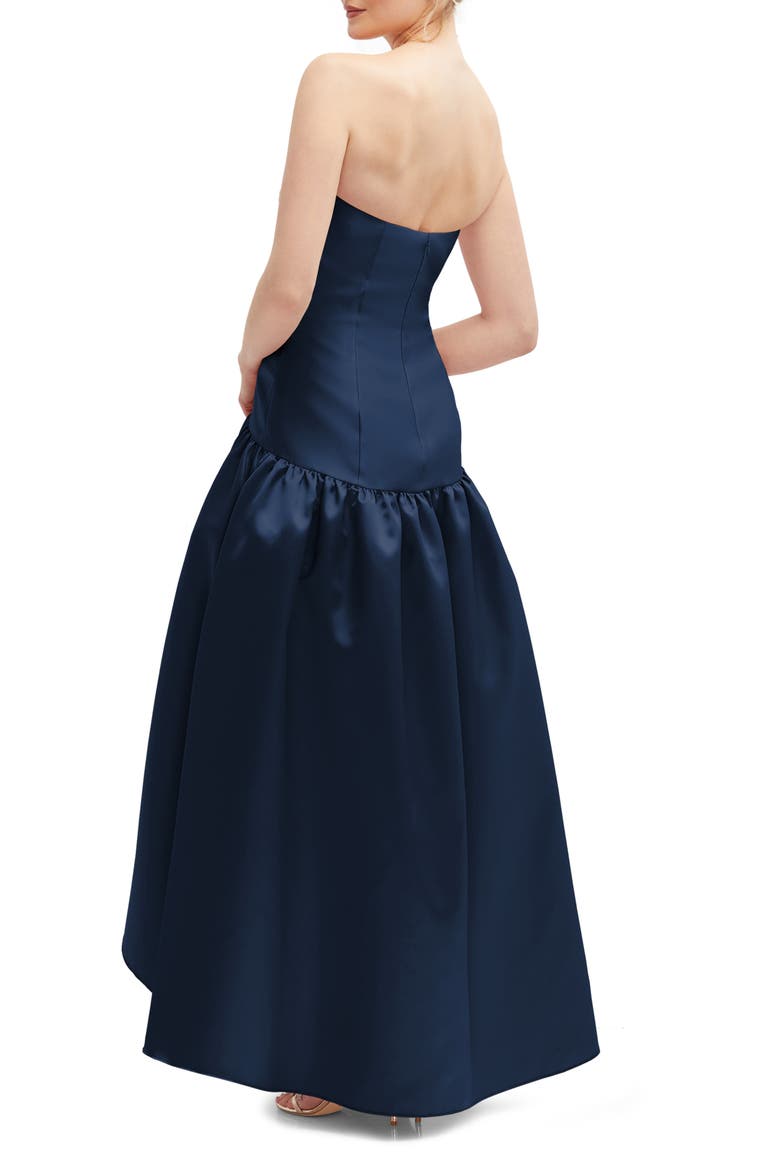 Strapless High-Low Satin Gown, Alternate, color, MIDNIGHT