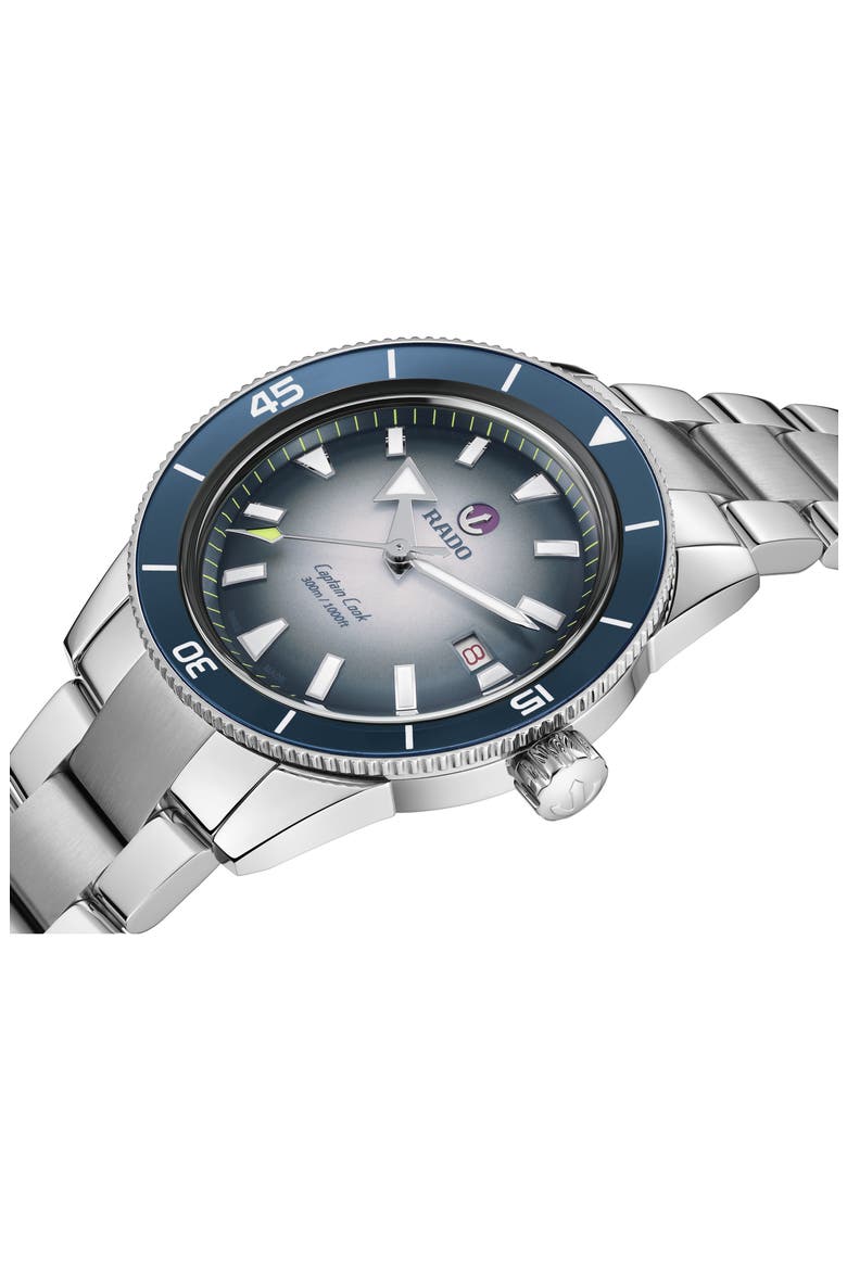 Captain Cook Automatic Bracelet Watch, 42mm, Alternate, color, SILVER/ BLUE
