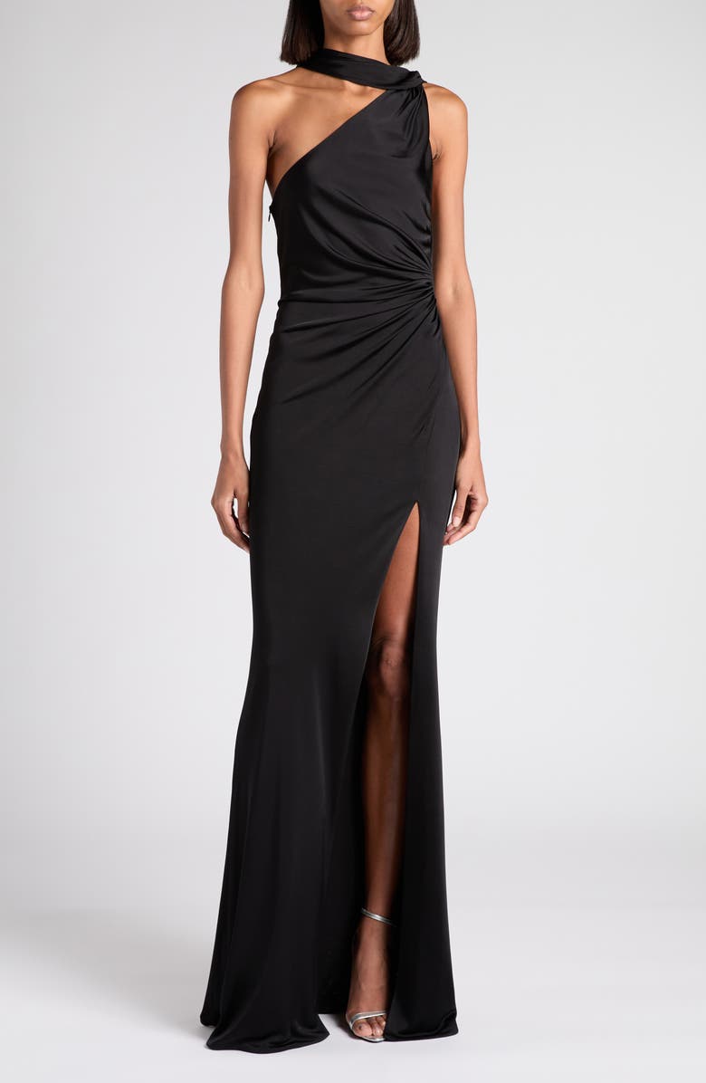 TOM FORD One-Shoulder Fluid Jersey Gown, Main, color, Lb999 Black
