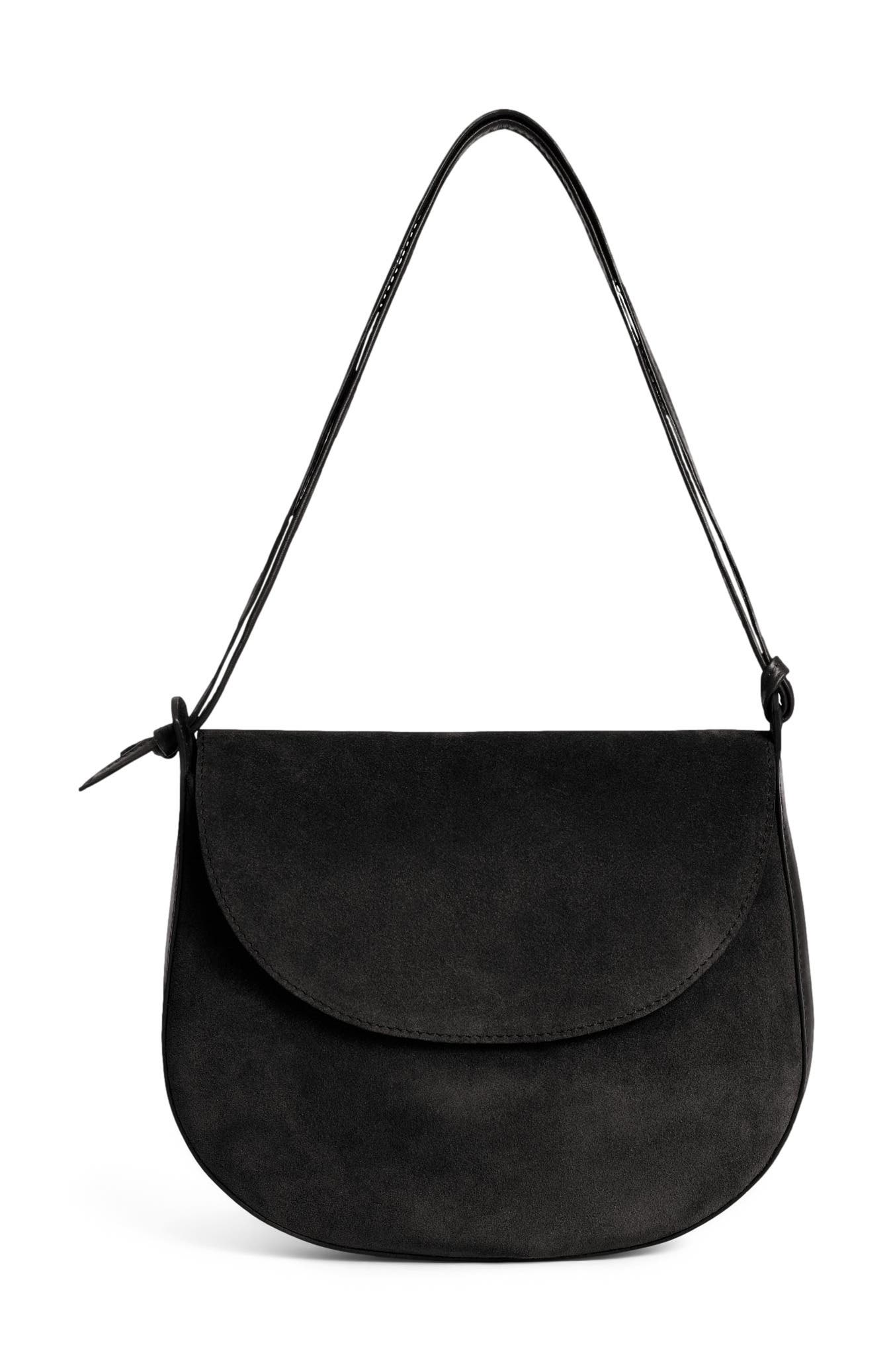 Juliette Half-Moon Leather Shoulder Bag, Main, color, Black Suede
