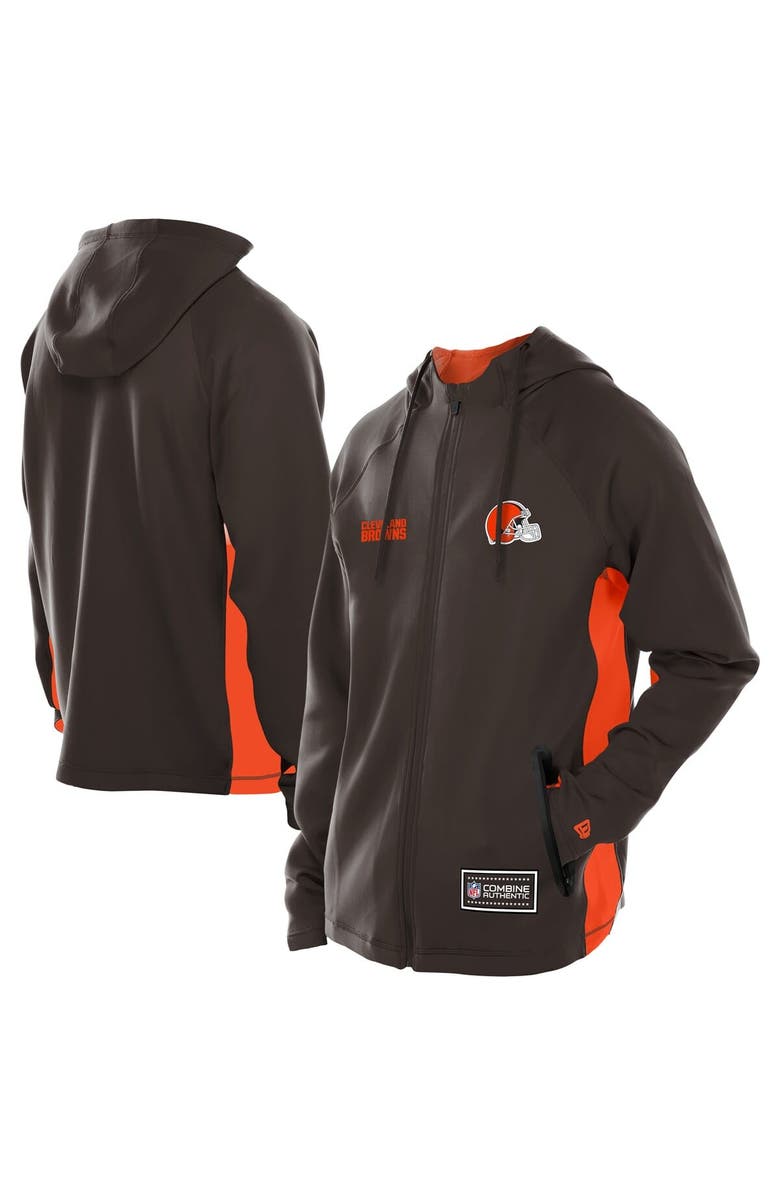 New Era Men's New Era Brown Cleveland Browns Combine Authentic Raglan Scuba Full-Zip Hoodie, Main, color, Brown