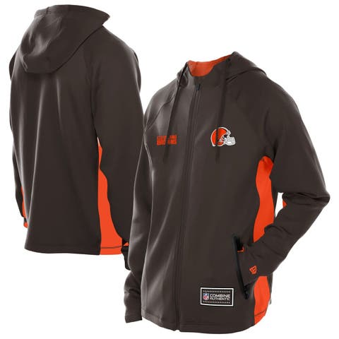Men's New Era  Brown Cleveland Browns Combine Authentic Raglan Scuba Full-Zip Hoodie