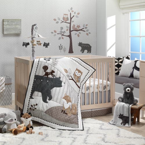 Lambs & Ivy Woodland Forest Fleece Bear Nursery Baby Blanket In Gray