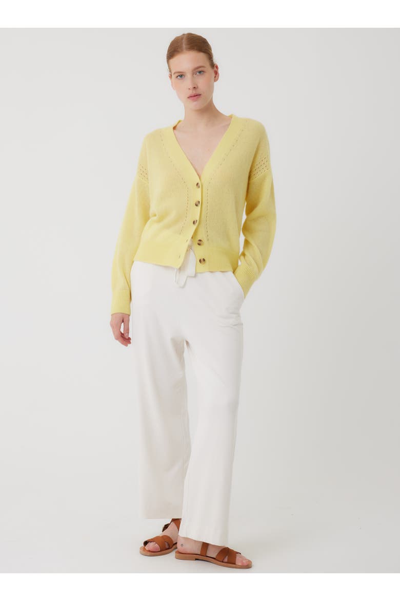 Cashmere Silk Pointelle Detail Long Sleeve V-Neck Cardigan, Alternate, color, LEMON