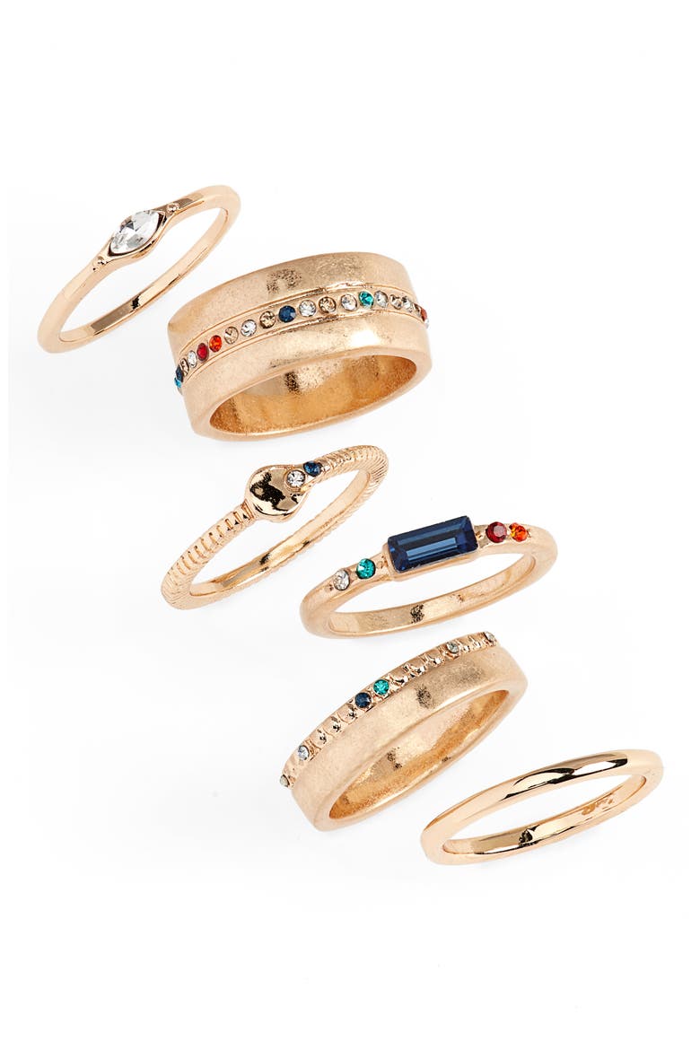 Set of 6 Stacking Rings, Main, color, RAINBOW- GOLD
