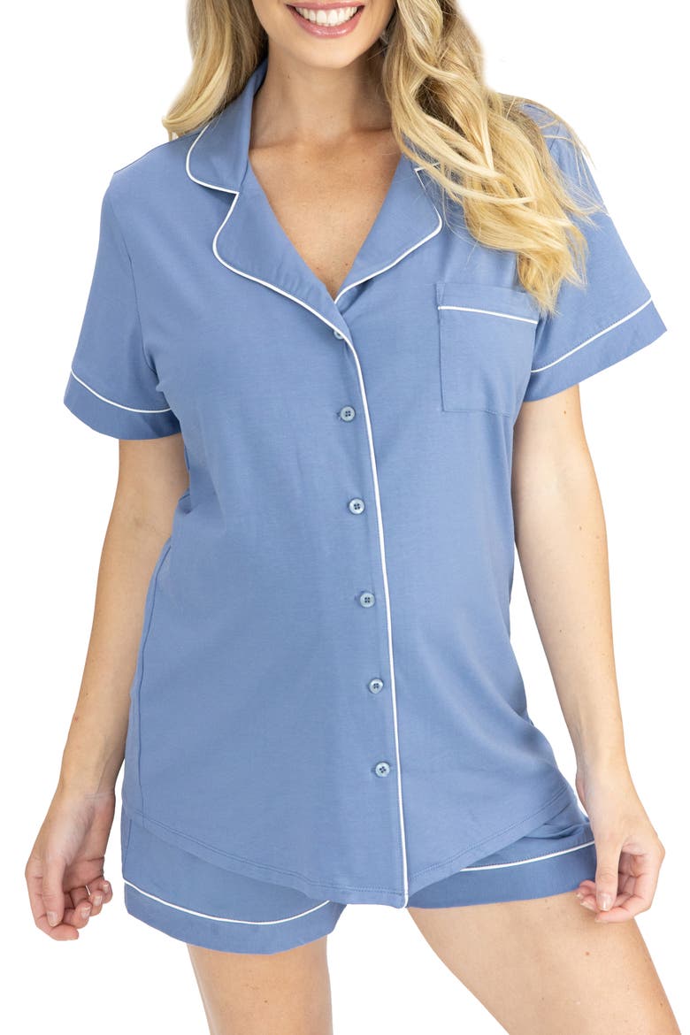 Short Maternity/Nursing Pajamas, Main, color, BLUE