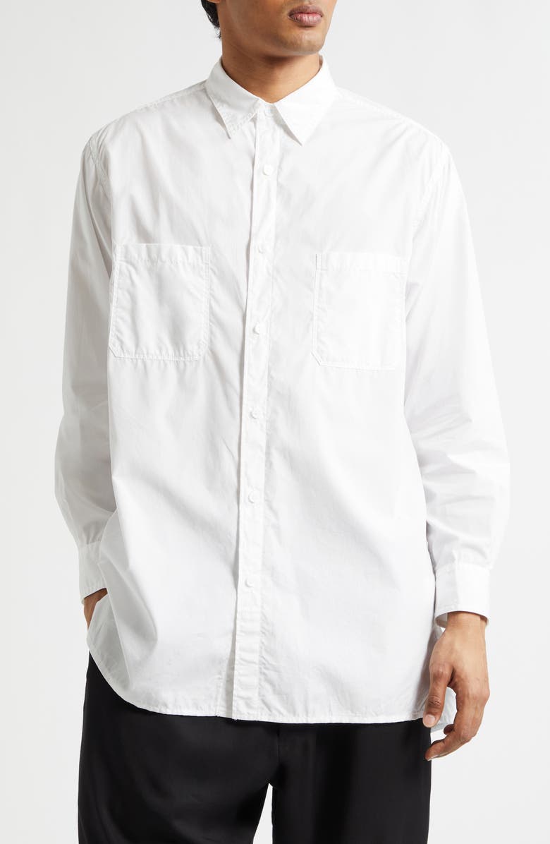 Yohji Yamamoto Big Standard Chainstitch Cotton Broadcloth Button-Up Shirt, Main, color, White