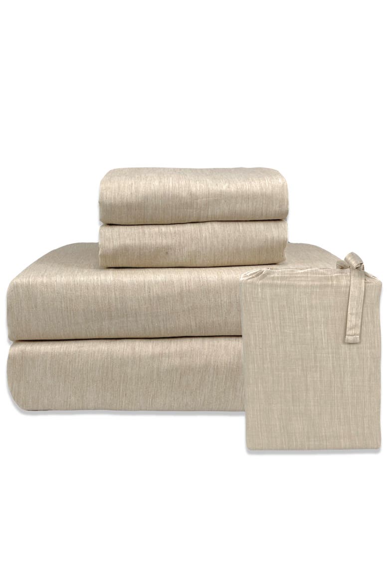 Melange Viscose Cotton Sheet Set - Breathable & Cozy Comfort, Alternate, color, Sand