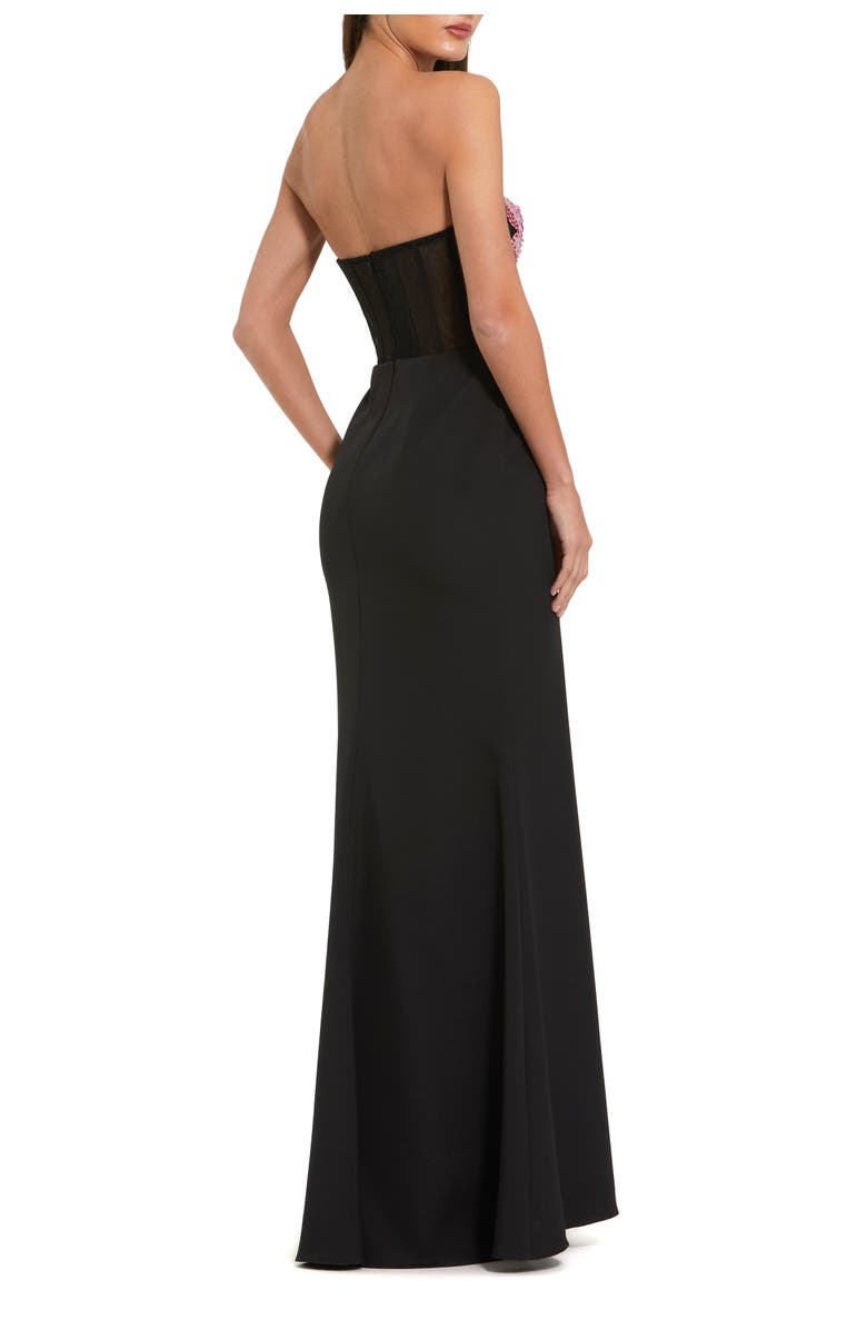 Mac Duggal Strapless Sheer Bustier Crystal Flower Gown, Alternate, color, Black