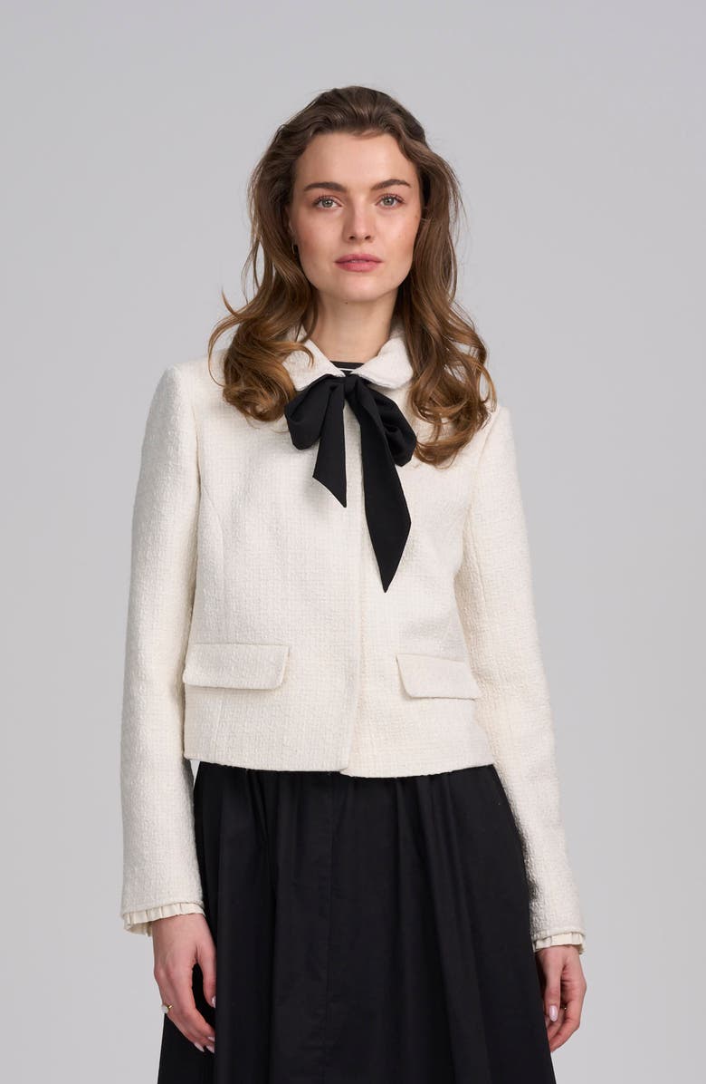 ELLE Collection Tweed Jacket With Bow, Alternate, color, Black