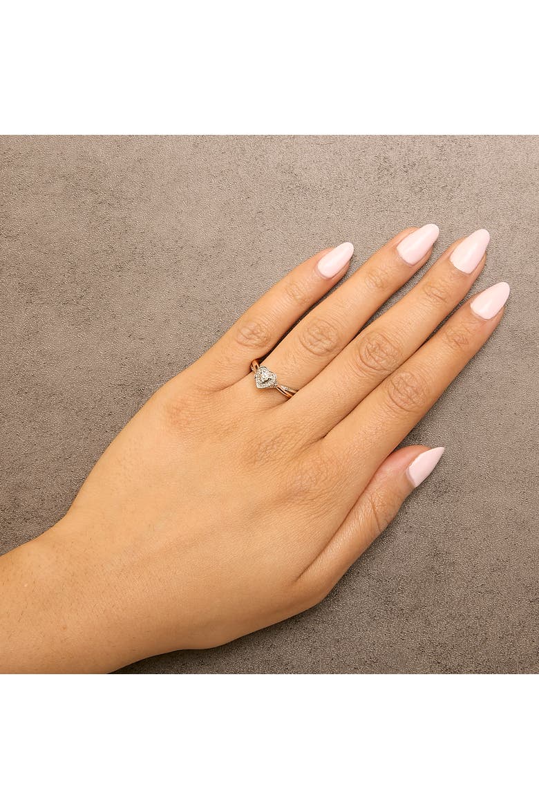 14K Rose Gold Plated Sterling Silver 1/10 Cttw Diamond Heart Motif Ring, Alternate, color, White Gold over Silver