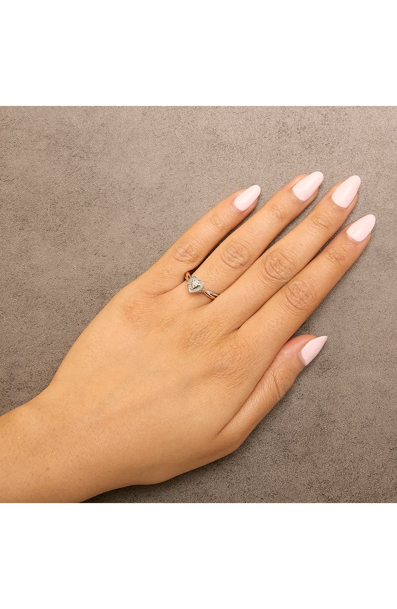Haus of Brilliance 14K Rose Gold Plated Sterling Silver 1/10 Cttw Diamond Heart Motif Ring, Alternate, color, White Gold Over Silver