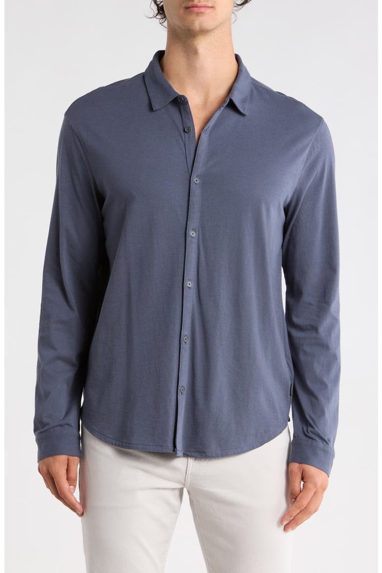 Clark Cotton Jersey Button-Up Shirt, Main, color, BLUE SMOKE