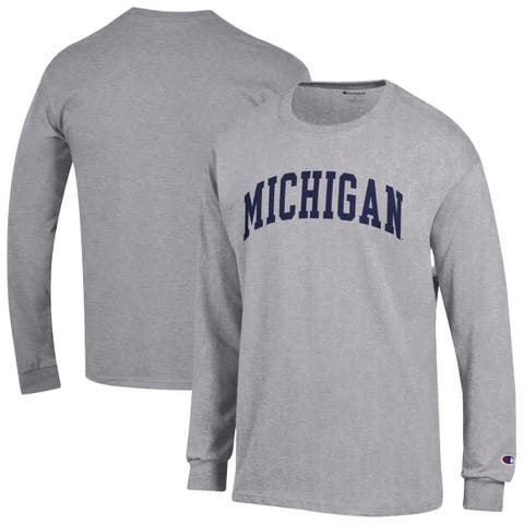 Men's Champion  Heather Gray Michigan Wolverines Basic Arch Long Sleeve T-Shirt