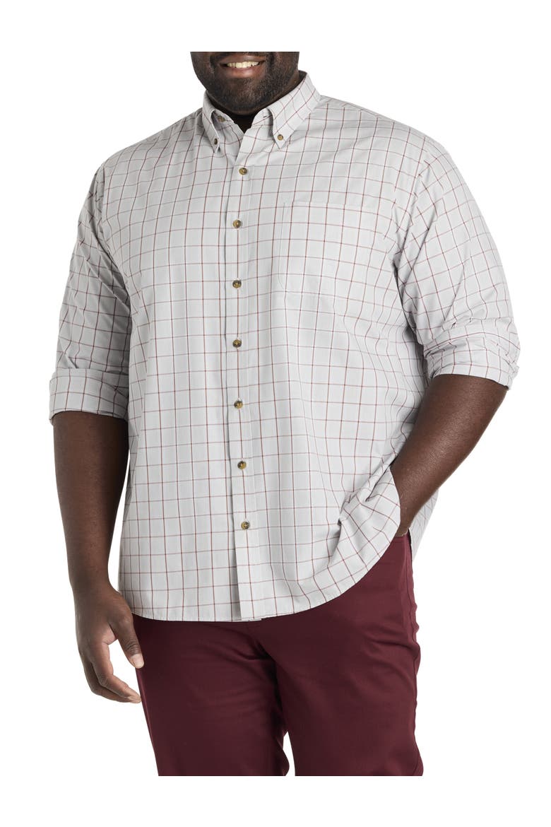 Big & Tall Easy-Care Medium Plaid Sport Shirt, Main, color, GREY