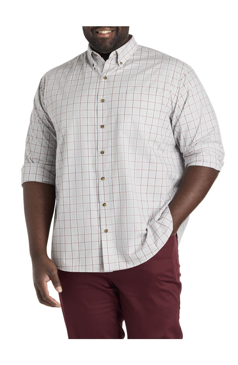Harbor Bay by DXL Big & Tall Easy-Care Medium Plaid Sport Shirt, Main, color, Grey