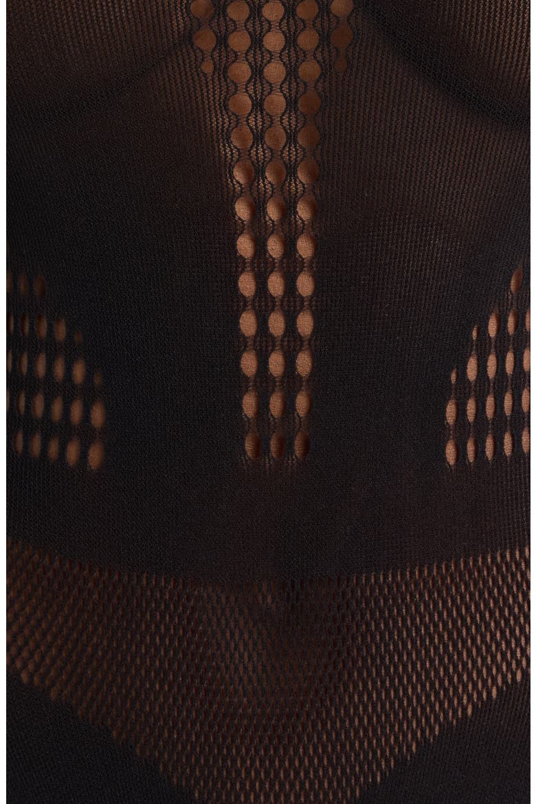 Pretty Long Sleeve Hosiery Thong Teddy, Alternate, color, BLACK