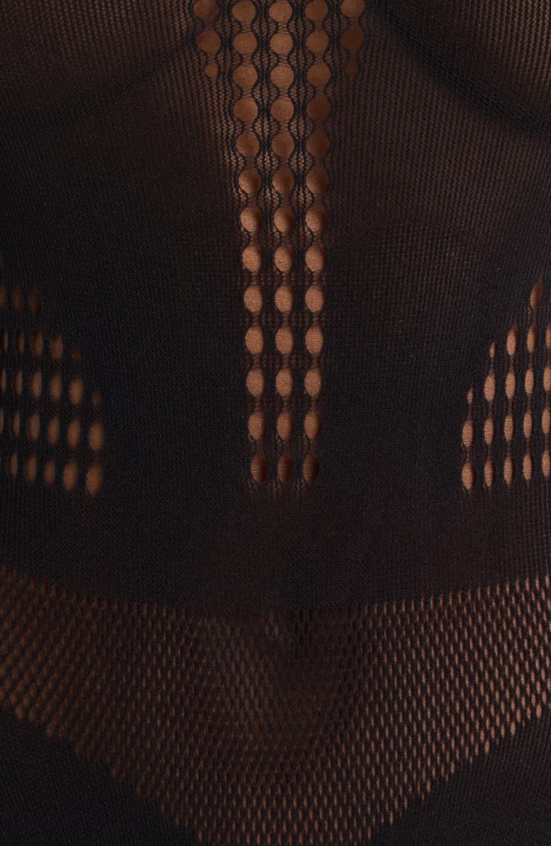 Hauty Pretty Long Sleeve Hosiery Thong Teddy, Alternate, color, Black