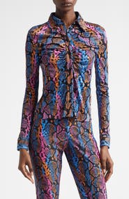 Versace Python Print Liquid Jersey Button-Up Shirt