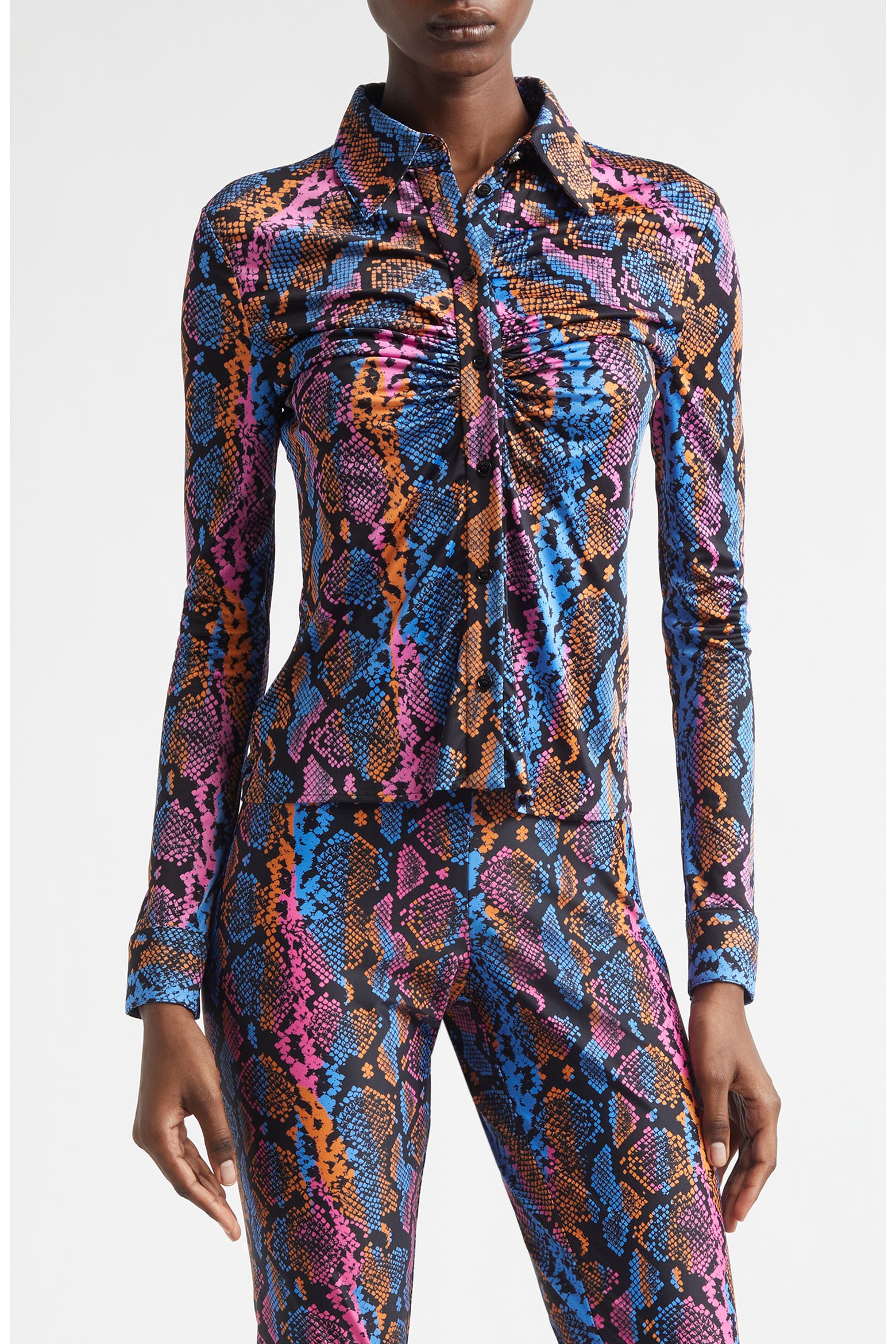 Python Print Off To Colour In Versace Python Print Liquid Jersey Button-Up Shirt (Women) | Nordstrom