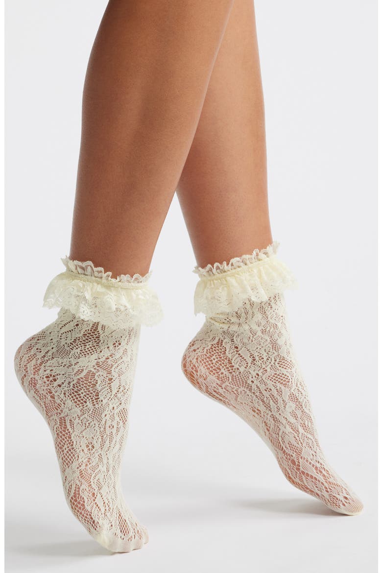 Evangeline Ruffle Lace Ankle Socks, Main, color, IVORY