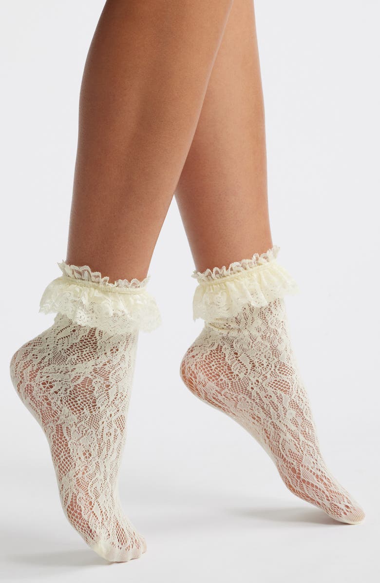 Casa Clara Evangeline Ruffle Lace Ankle Socks, Main, color, Ivory