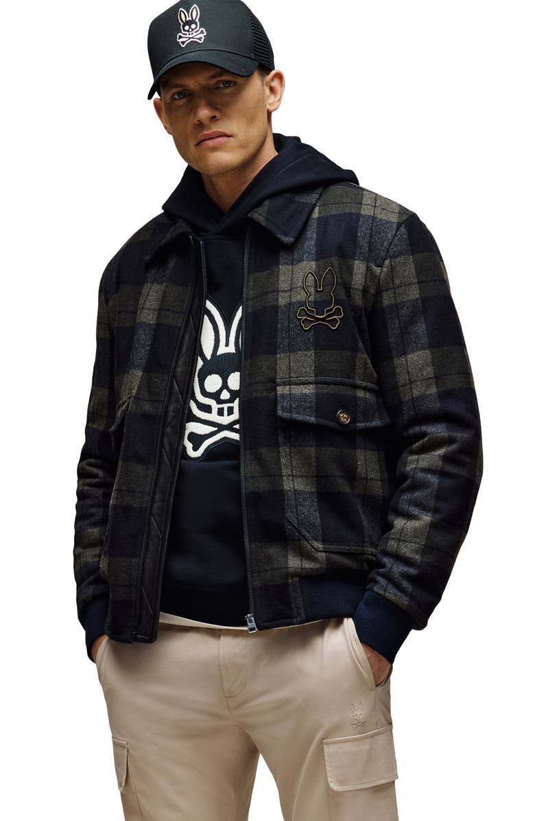 Psycho Bunny Gavin Plaid Wool Blend Bomber Jacket, Alternate, color, 