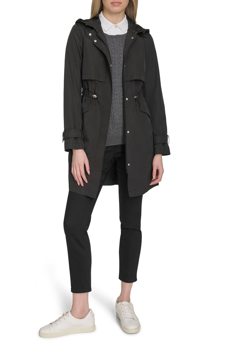 Cole Haan Signature Hooded Trench Raincoat, Alternate, color, Black