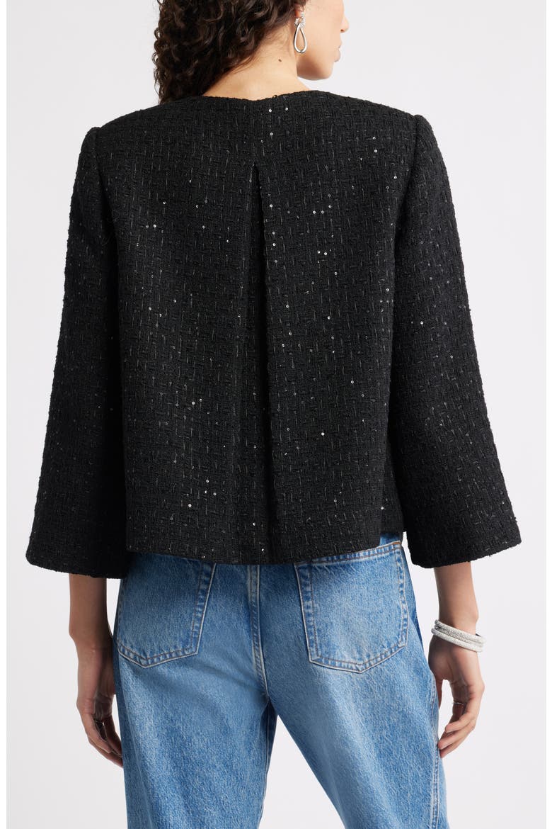 Collarless Bouclé Jacket, Alternate, color, BLACK