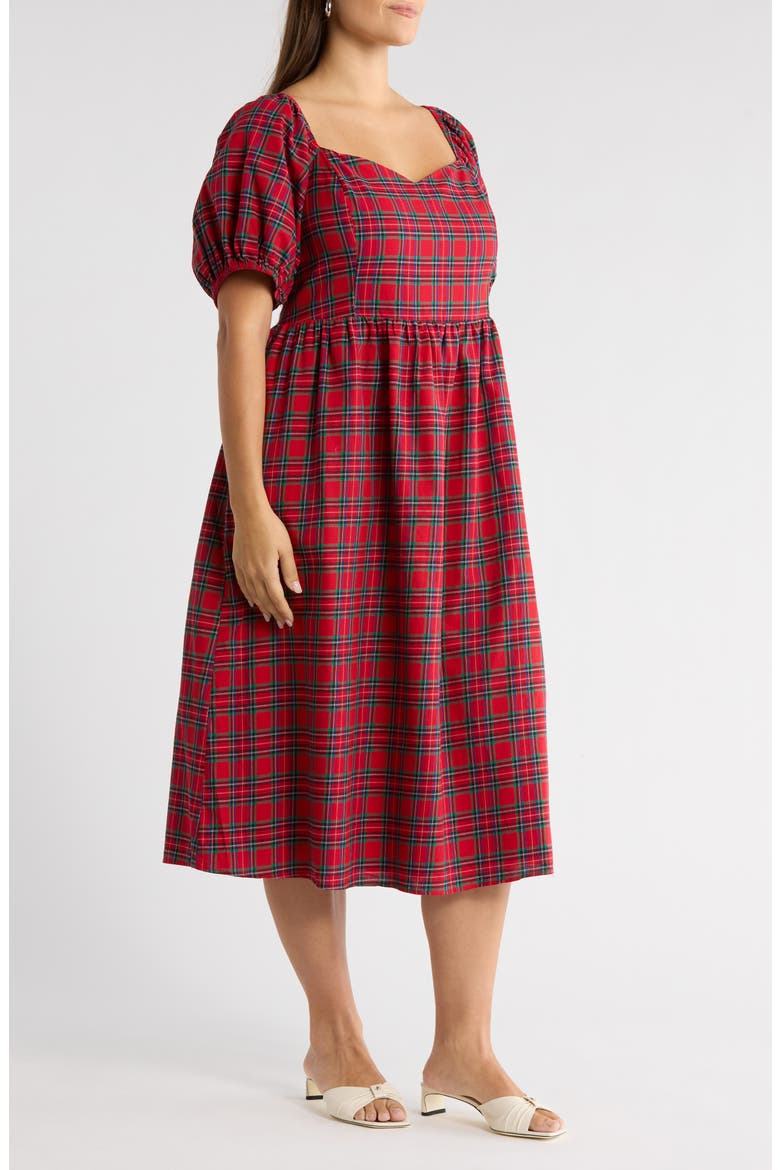 Arvada Plaid Puff Sleeve Dress, Alternate, color, RED-MULTI