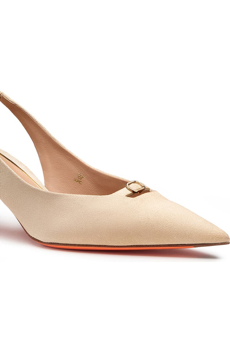 Santoni Women's Suede Leather Mid-Heel Slingback, Alternate, color, Natural