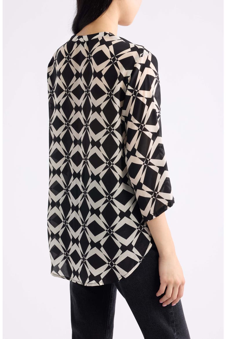 Mandarin Collar Button-Up Shirt, Alternate, color, MIDNIGHT/IVORY