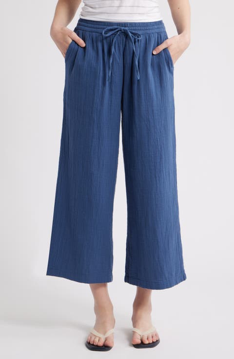 Wide Leg Crop Cotton Gauze Pants