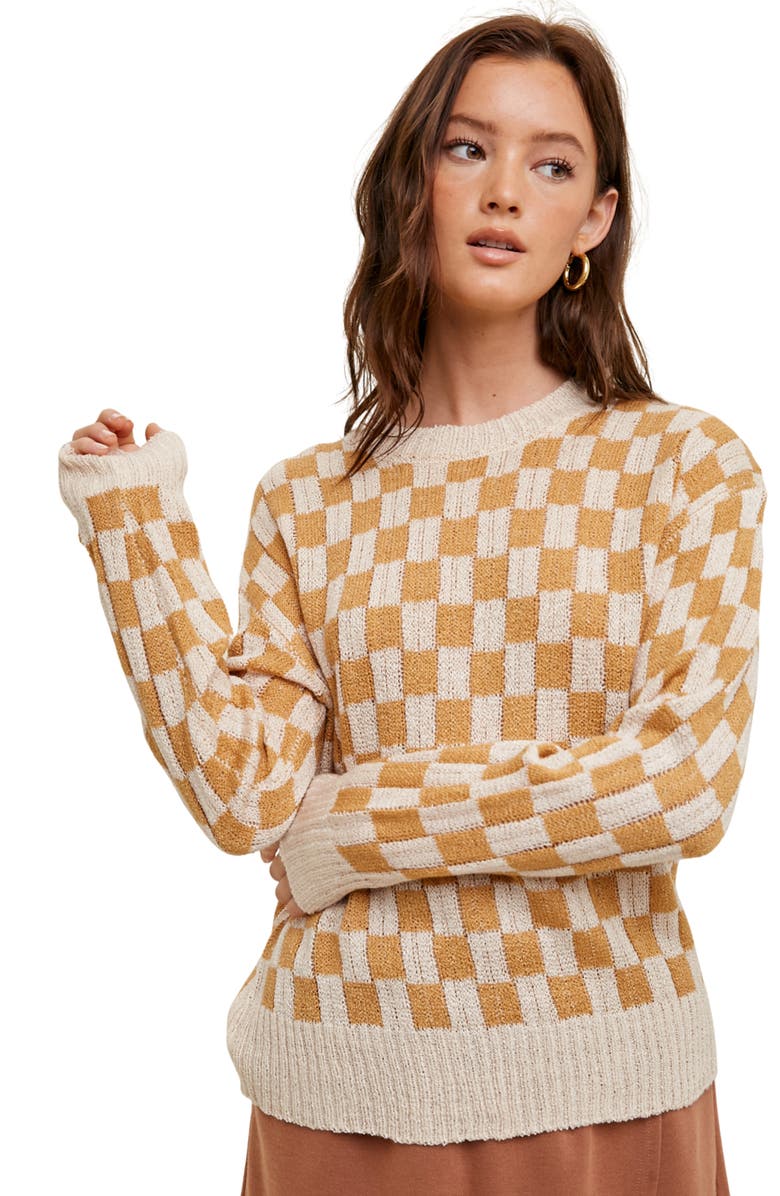 WISHLIST Check Sweater, Alternate, color, Cream/ Camel