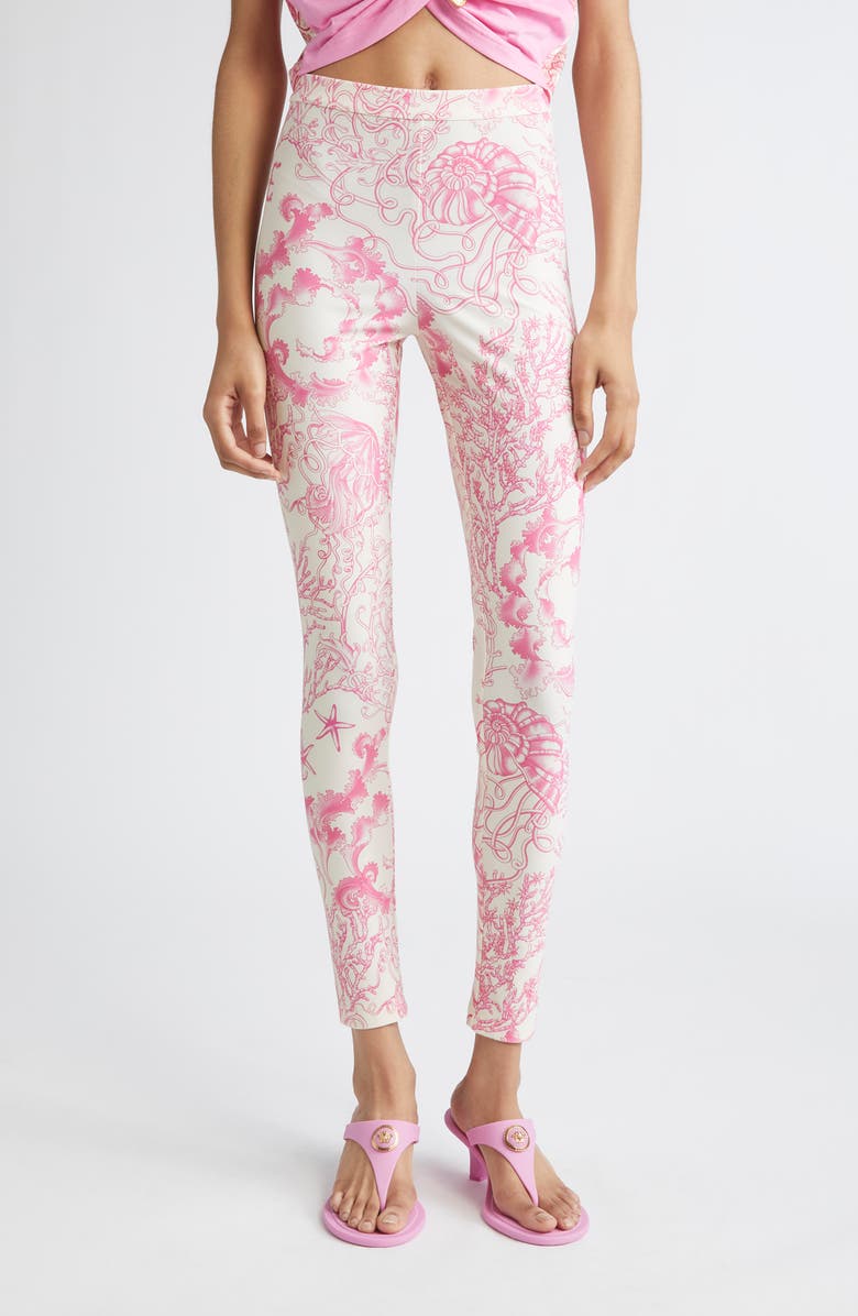 Versace Underwater Barocco Leggings, Main, color, Eggshell Dragonfruit