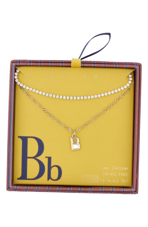 Initial & Cubic Zirconia Necklace Set
