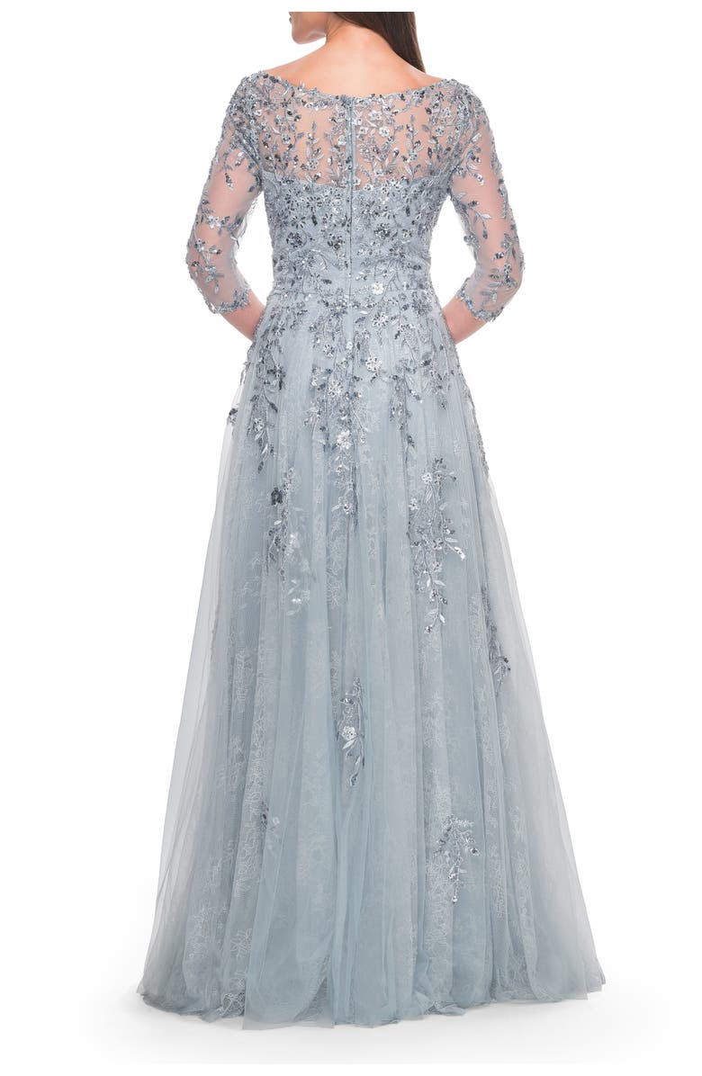 La Femme A-Line Lace and Beaded Mother of the Bride Gown, Alternate, color, Dusty Blue