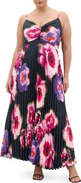 City Chic Ariana Floral Print Pleat Maxi Dress
