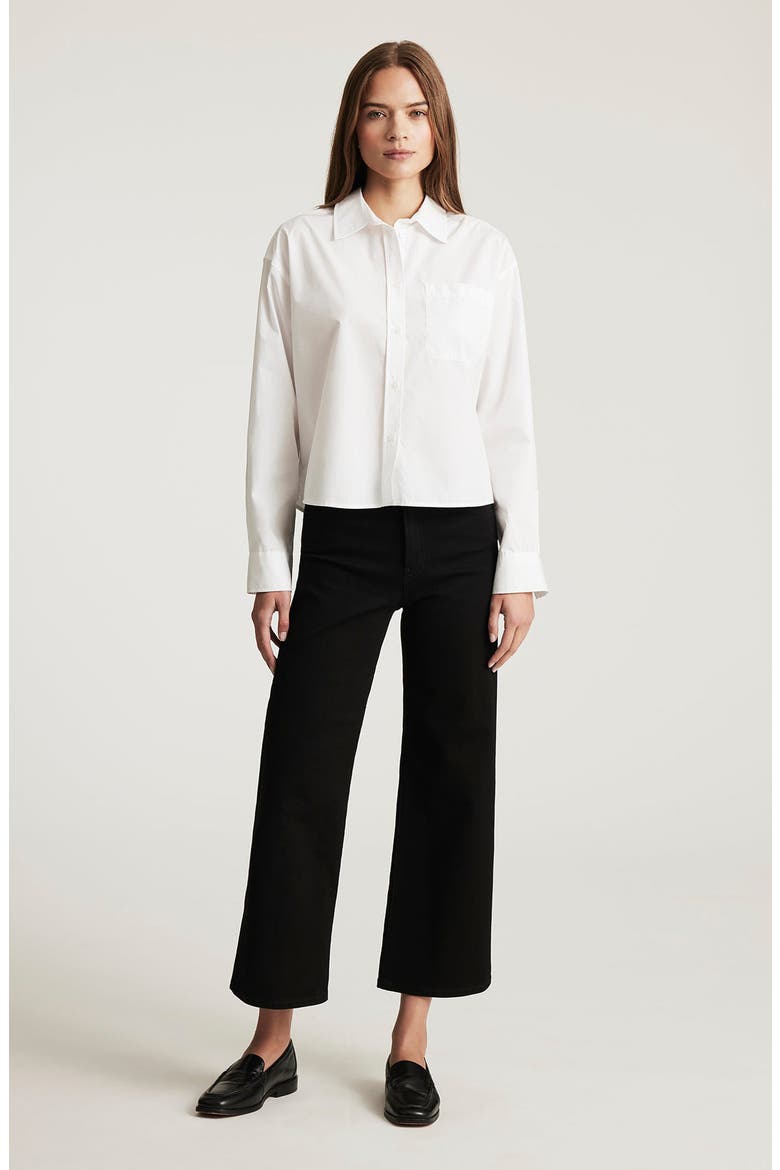 Long Sleeve Crop Cotton Button-Up Shirt, Alternate, color, WHITE