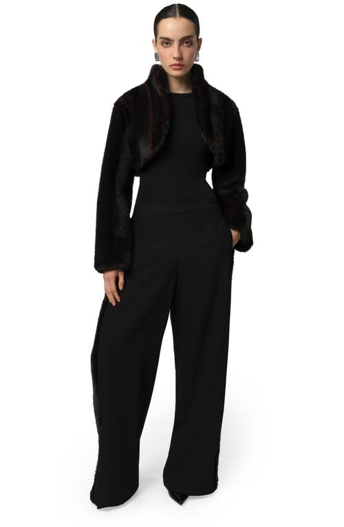 Apparis Ivy Stretch Crepe Pants With Faux Fur Trim In Black