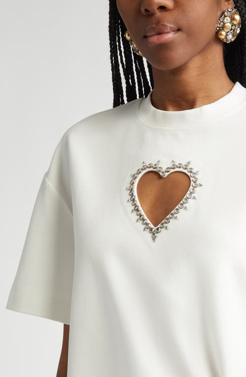 Shop Area Crystal Trim Heart Cutout Relaxed Fit T-shirt In Off White