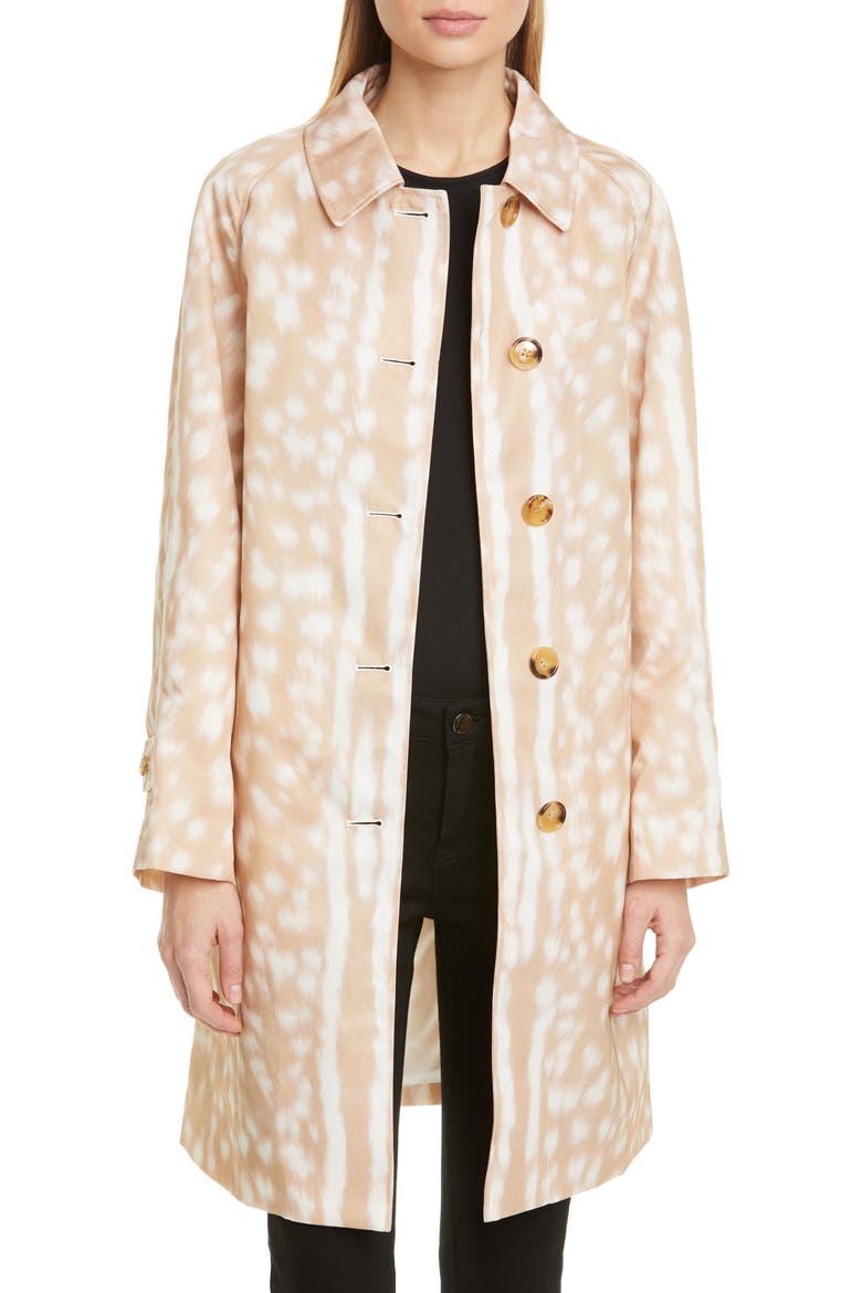 Brunstane Deer Print Nylon Car Coat, Main, color, SOFT FAWN