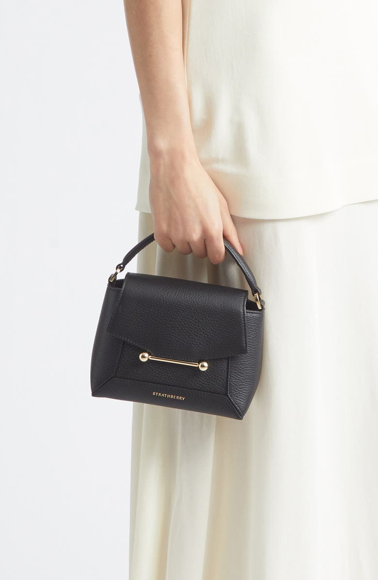 Strathberry Nano Mosaic Grained Leather Top Handle Bag, Alternate, color, Black