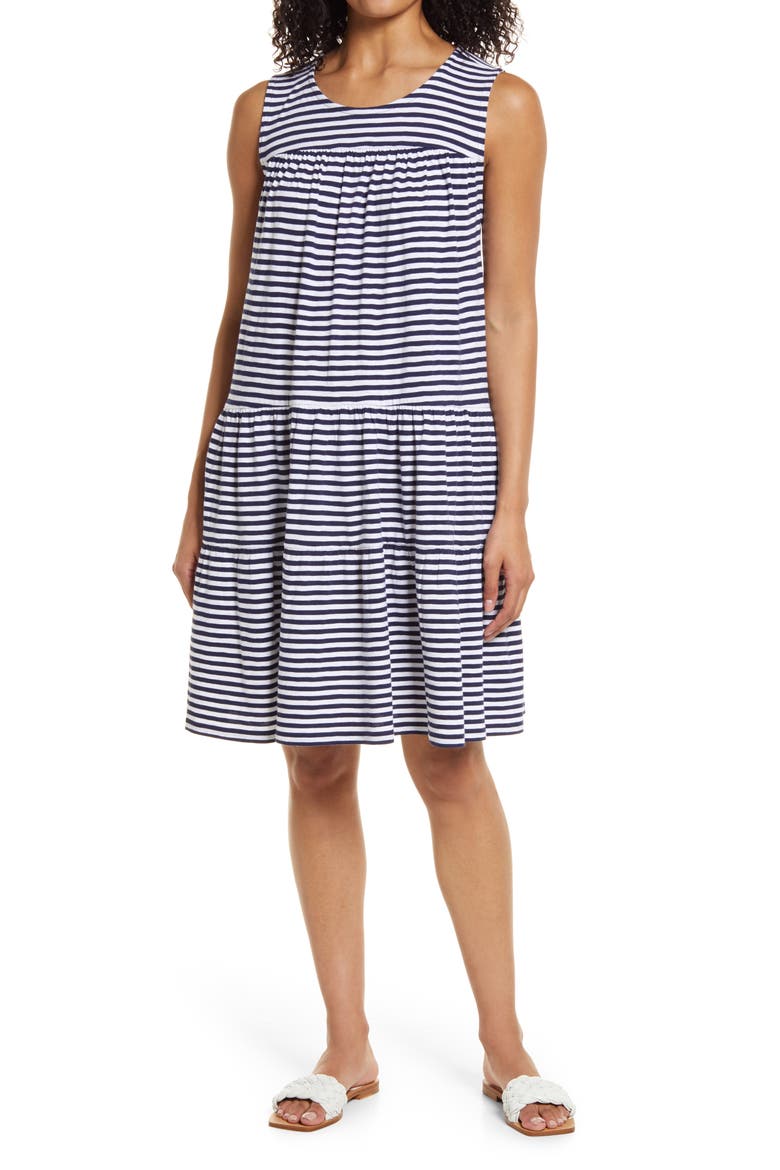 Tiered Jersey Shift Dress, Main, color, NAVY P- WHITE BROOKE STRIPE