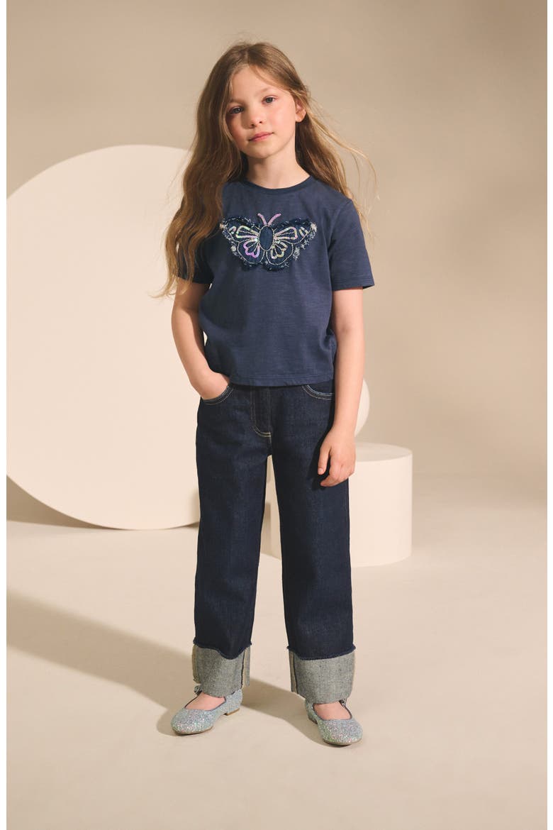 Kids' Butterfly Embellished Cotton Graphic T-Shirt, Alternate, color, BLUE