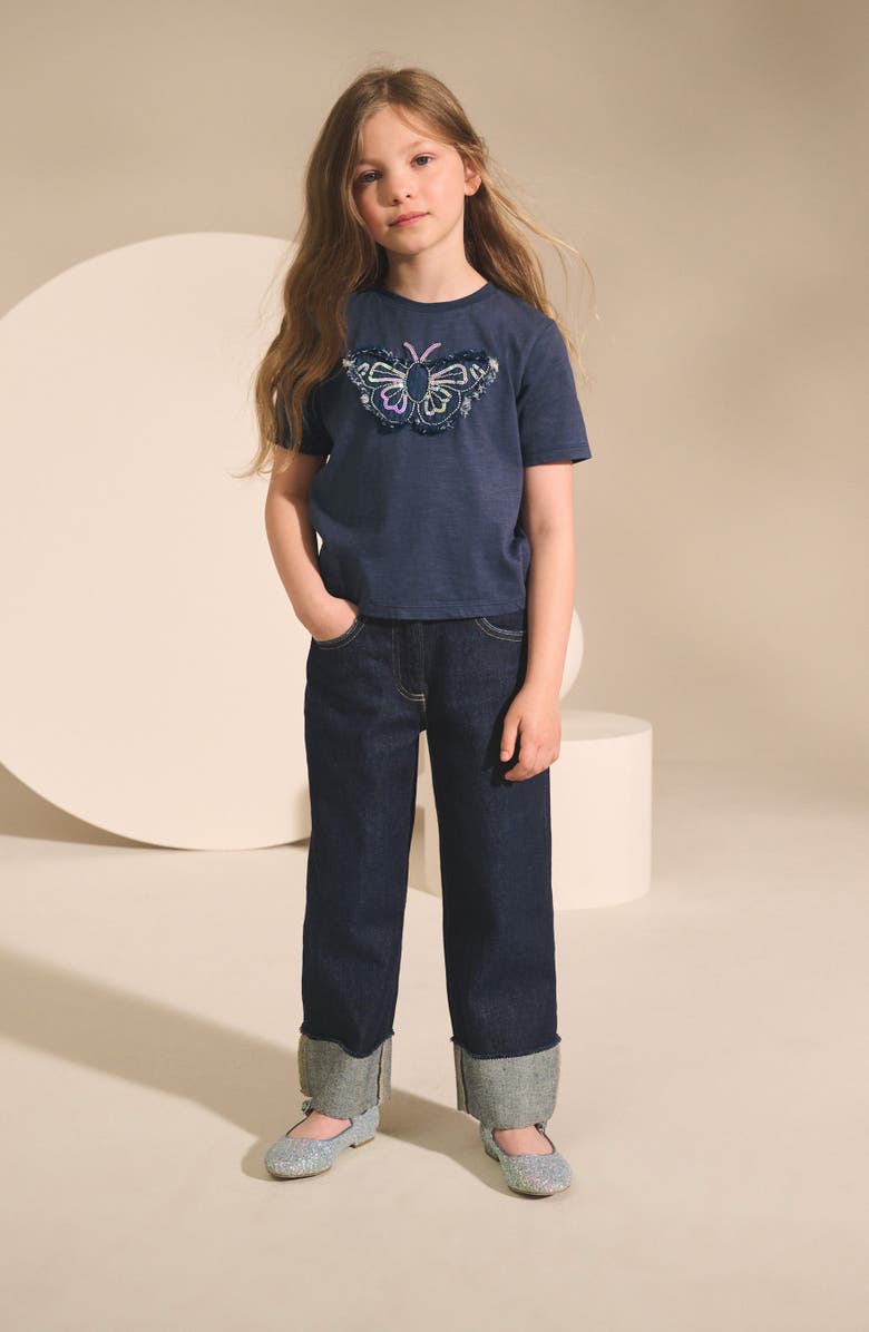 NEXT Kids' Butterfly Embellished Cotton Graphic T-Shirt, Alternate, color, Blue