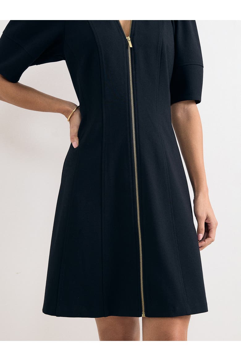 Alima Ponte Zip A-Line Dress, Alternate, color, Black